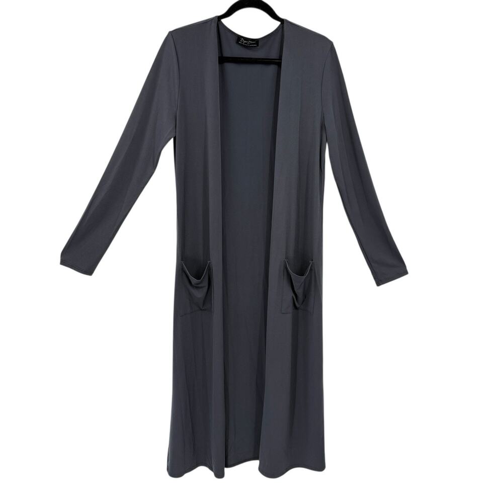 Brigitte Brianna Open Duster Cardigan Large Gray Slinky Knit Minimalist Topper